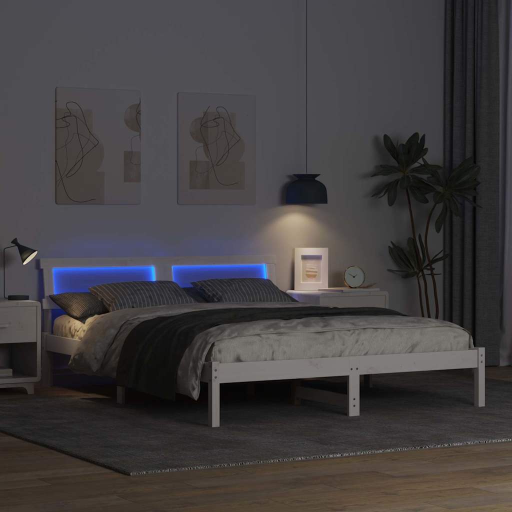 Bed Frame with Headboard White 150 x 200 cm Solid Pine Wood