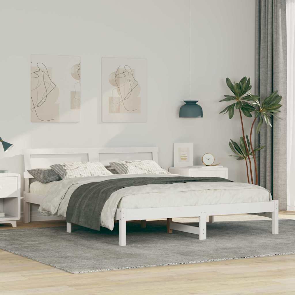 Bed Frame with Headboard White 150 x 200 cm Solid Pine Wood