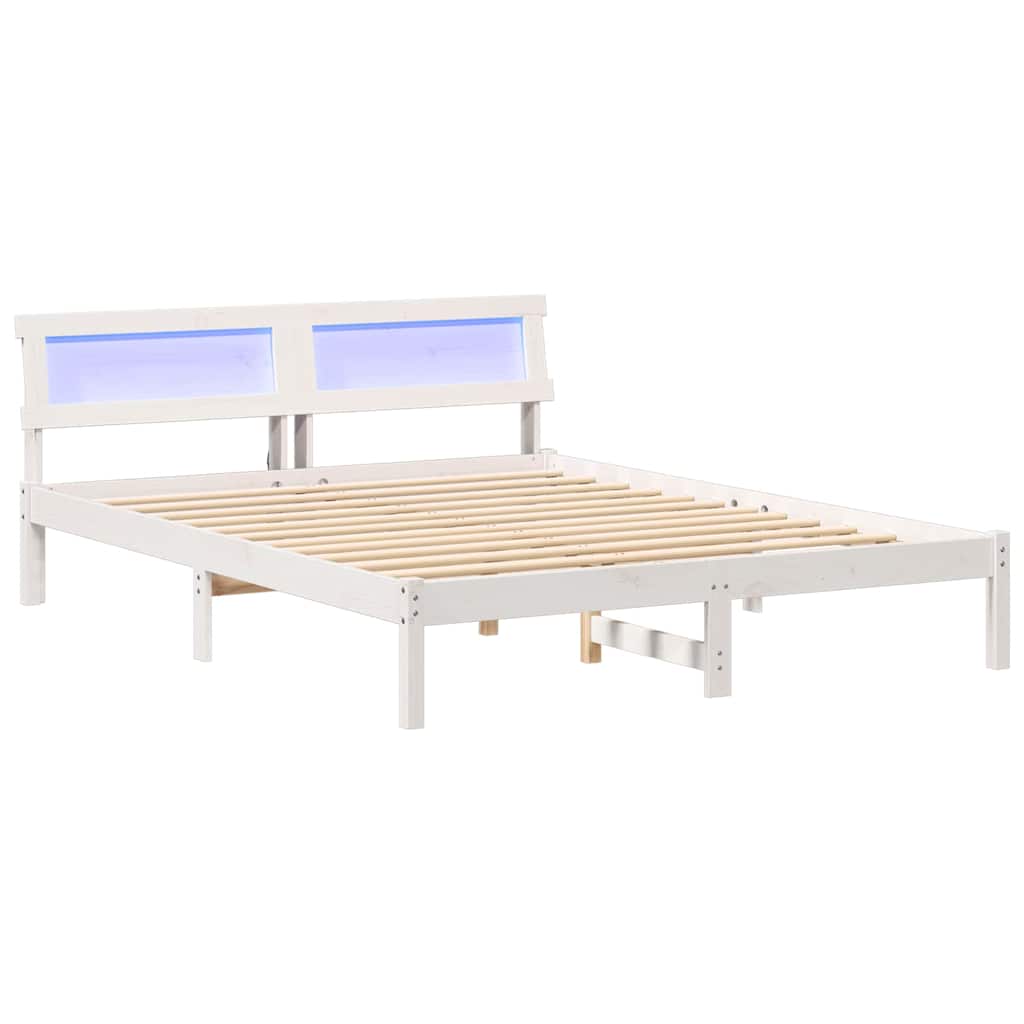Bed Frame with Headboard White 150 x 200 cm Solid Pine Wood