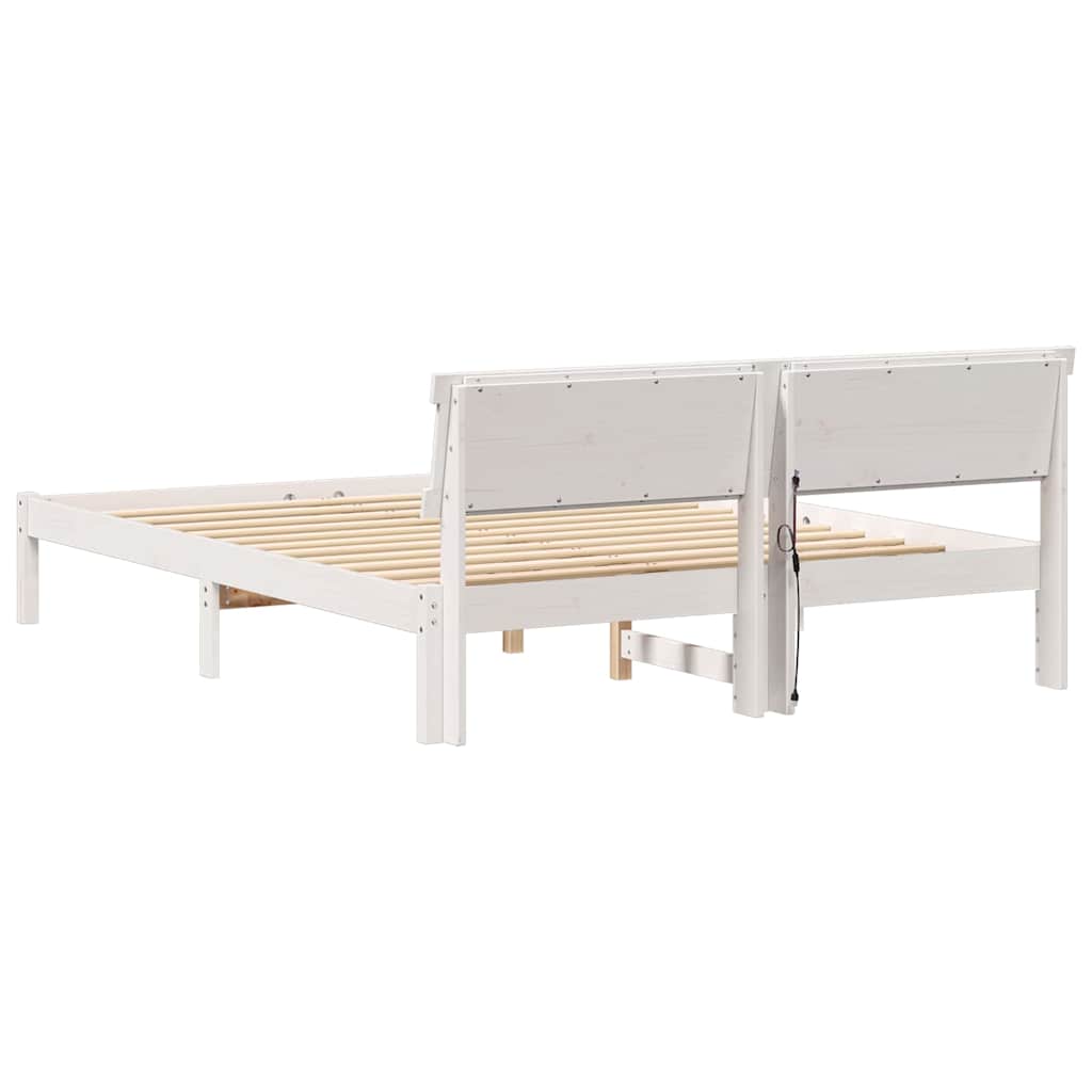 Bed Frame with Headboard White 150 x 200 cm Solid Pine Wood