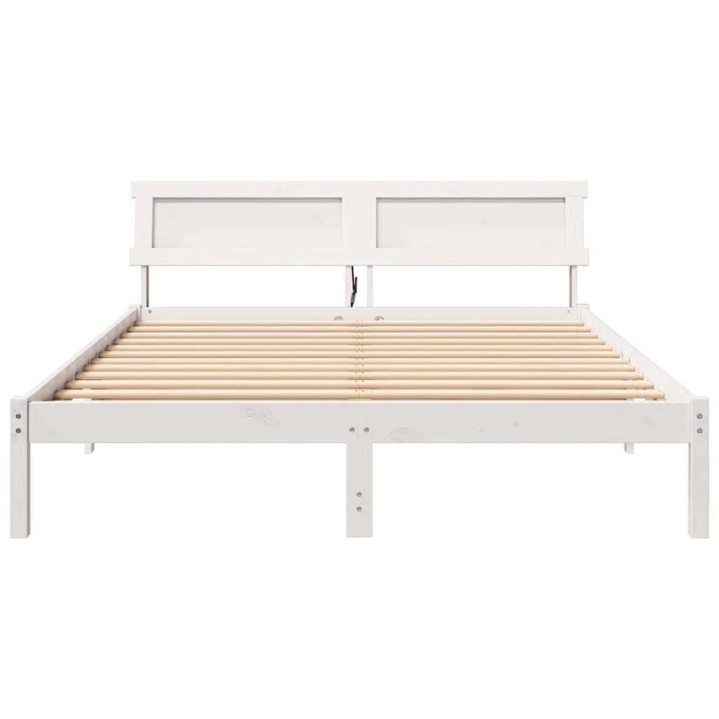 Bed Frame with Headboard White 150 x 200 cm Solid Pine Wood