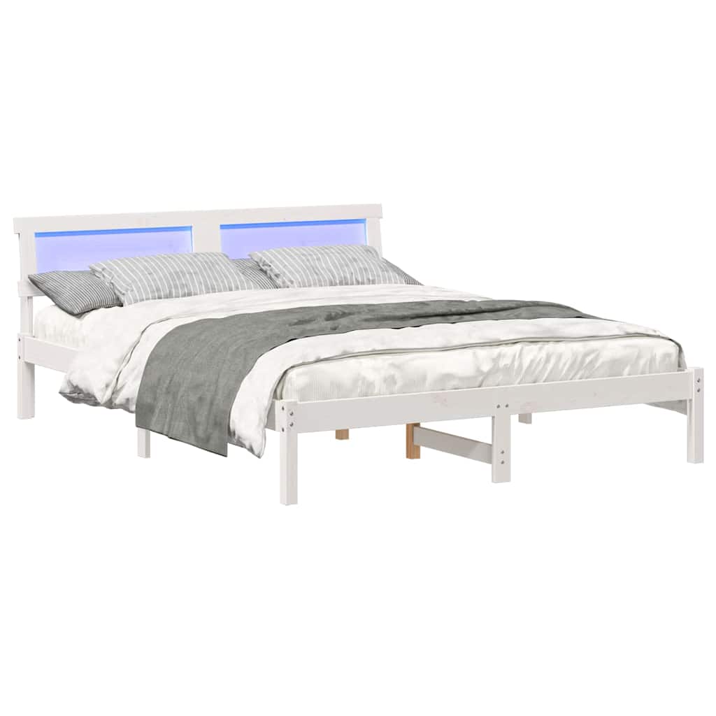Bed Frame with Headboard White 150 x 200 cm Solid Pine Wood