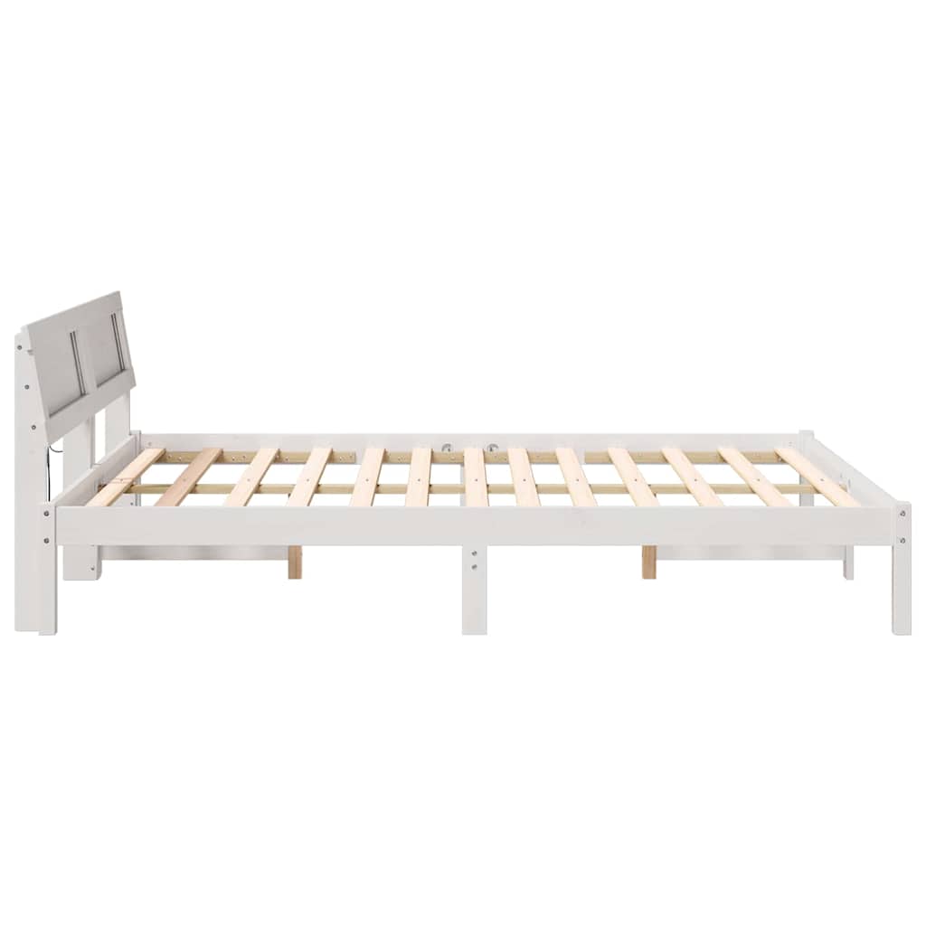 Bed Frame with Headboard White 150 x 200 cm Solid Pine Wood