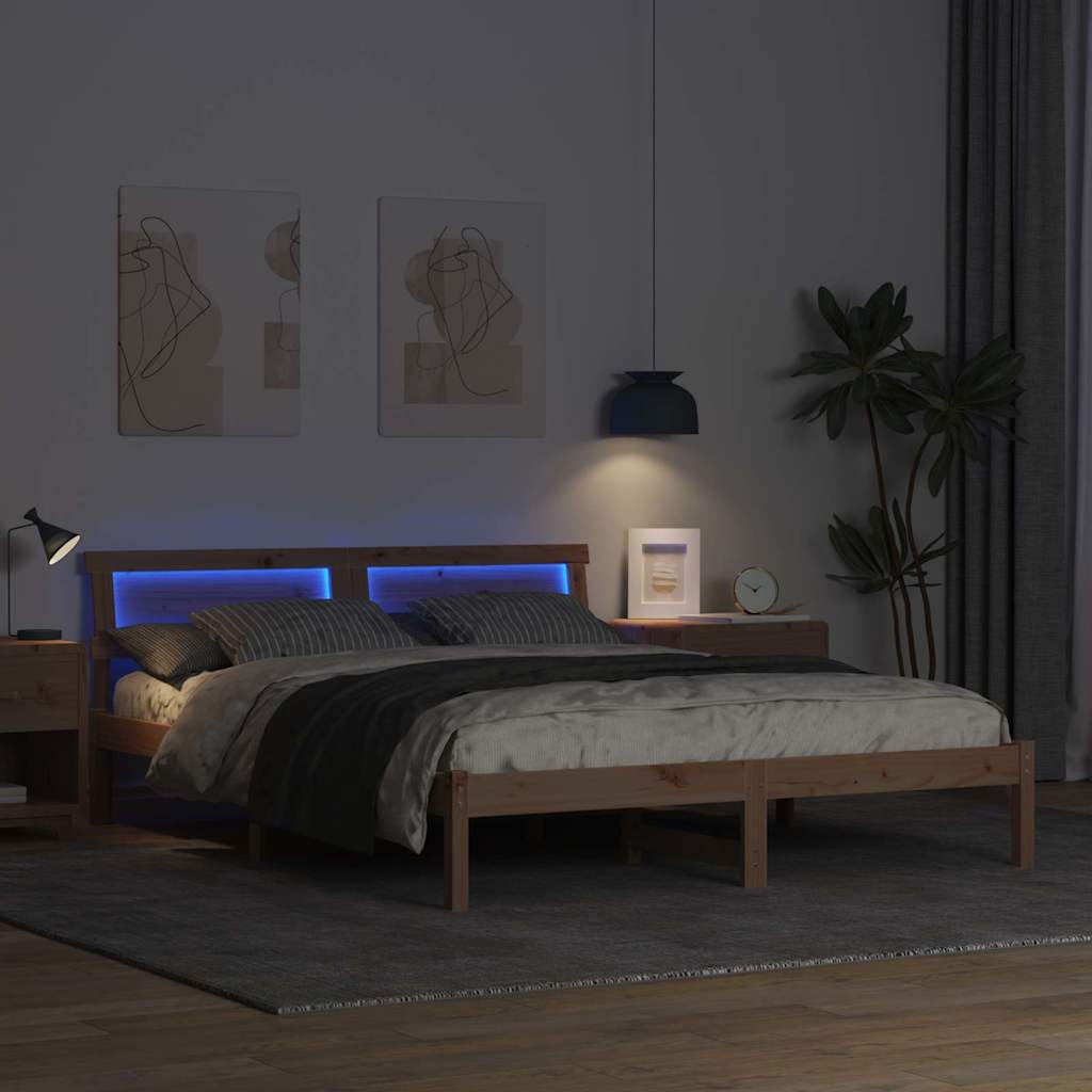 Bed Frame with Headboard Brown 140 x 200 cm Solid Pine Wood