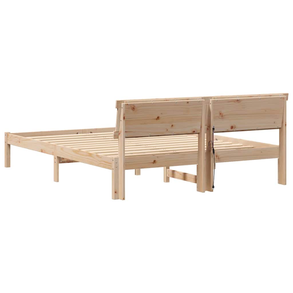 Bed Frame with Headboard Brown 140 x 200 cm Solid Pine Wood