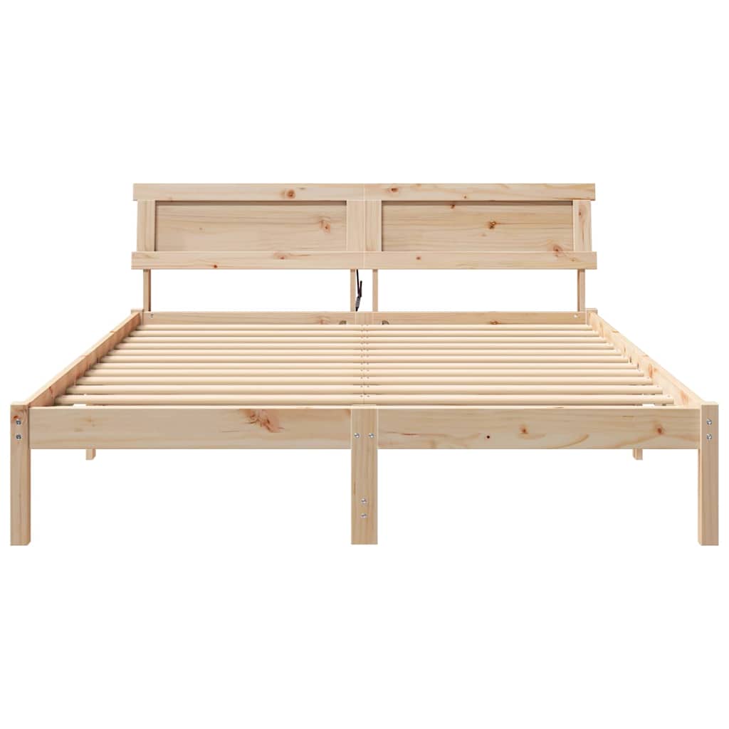 Bed Frame with Headboard Brown 140 x 200 cm Solid Pine Wood