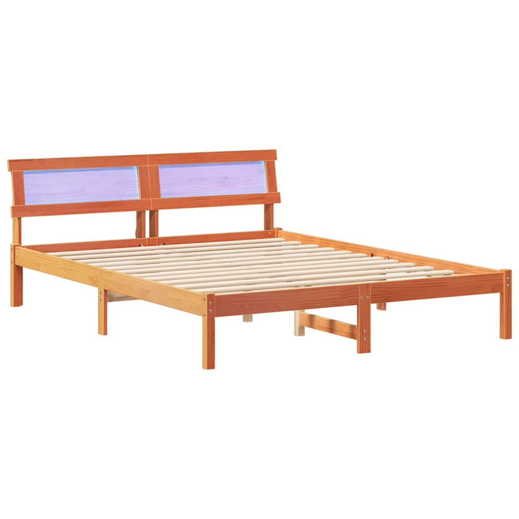 Bed Frame with Headboard Wax Brown 140 x 200 cm Solid Pine Wood