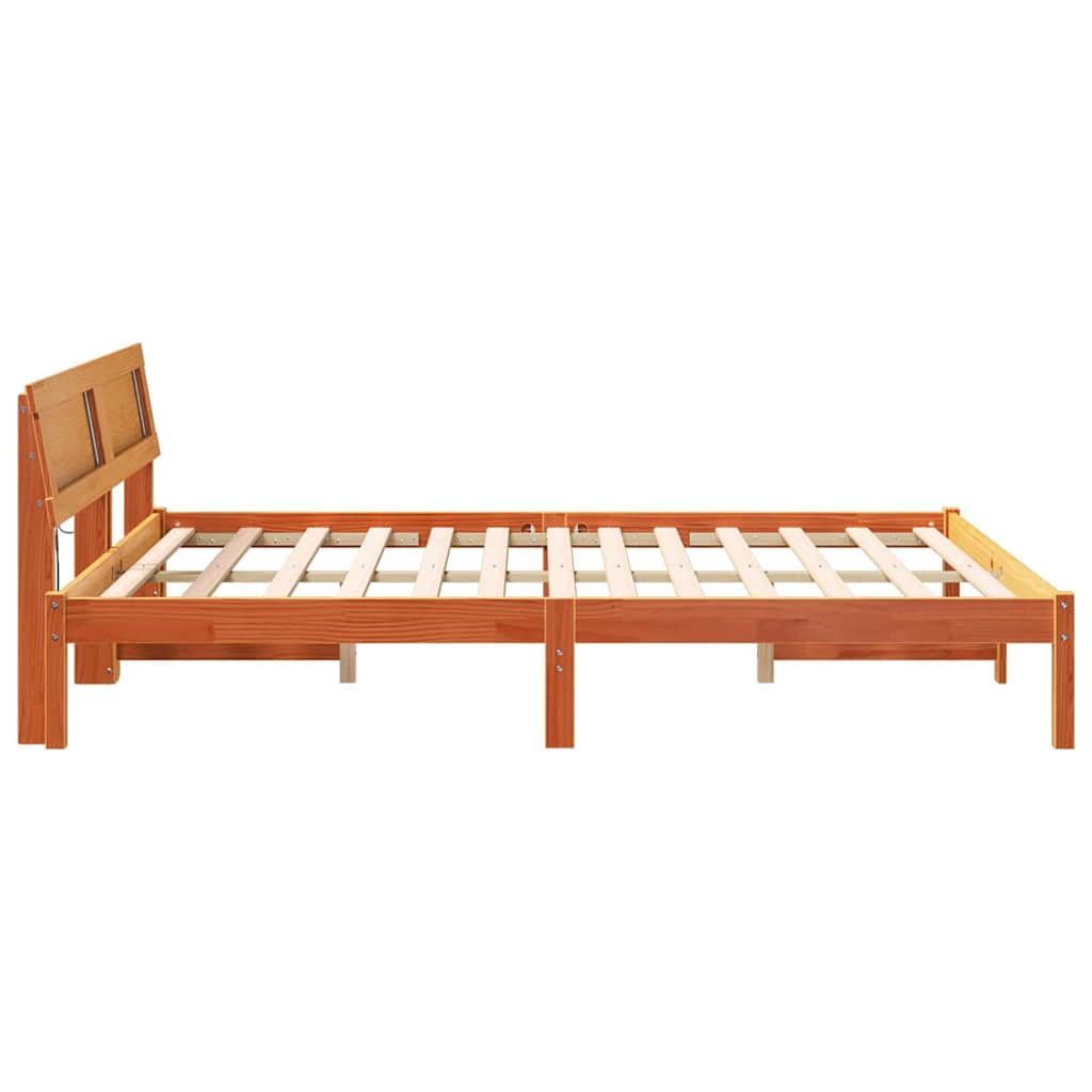 Bed Frame with Headboard Wax Brown 140 x 200 cm Solid Pine Wood
