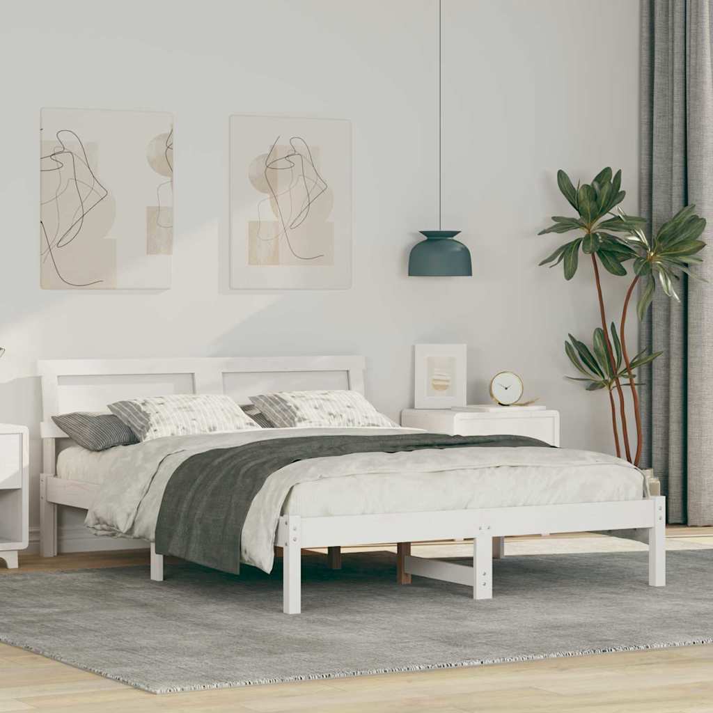 Bed Frame with Headboard White 120 x 200 cm Solid Pine Wood