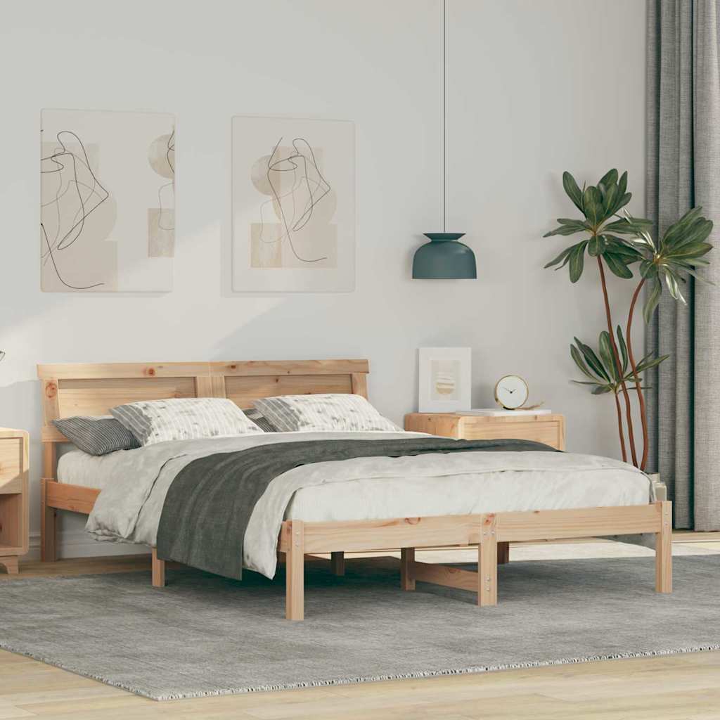 Bed Frame with Headboard Brown 140 x 190 cm Solid Pine Wood