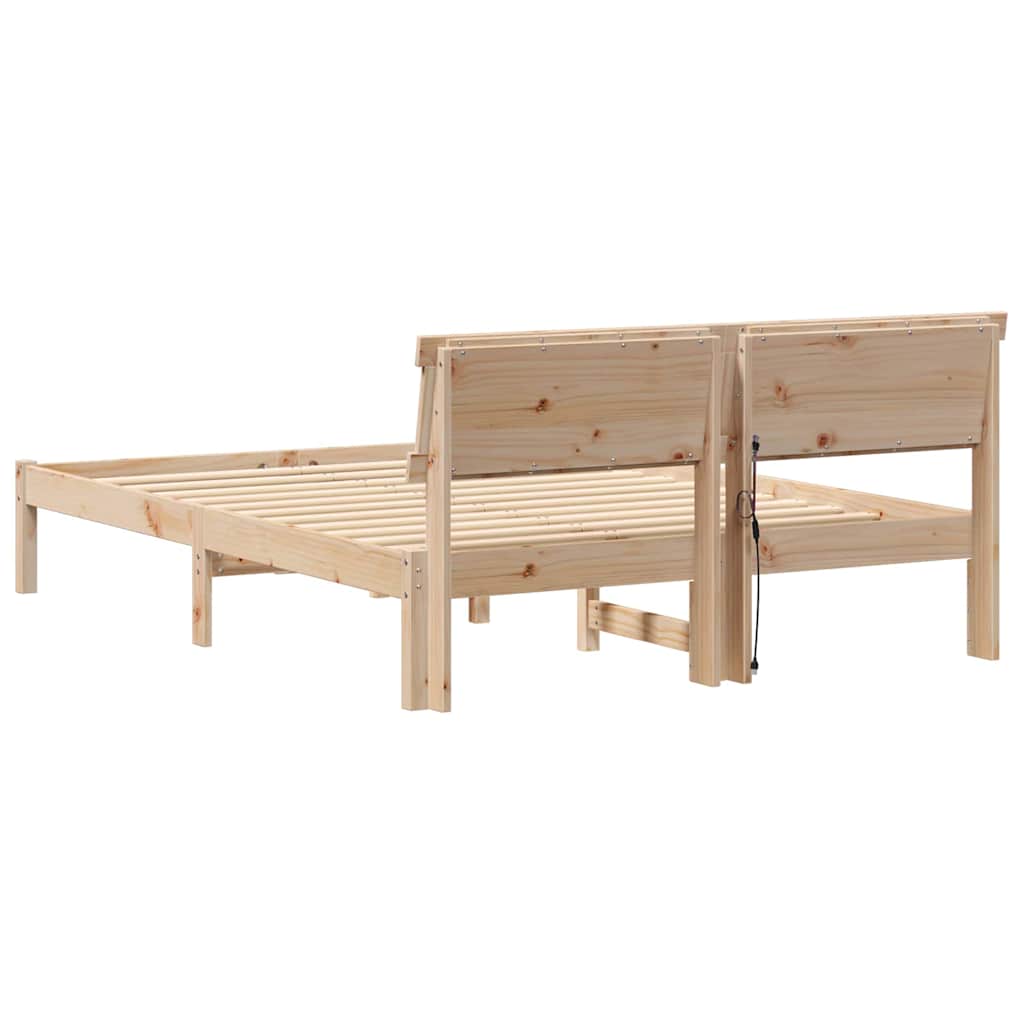 Bed Frame with Headboard Brown 140 x 190 cm Solid Pine Wood