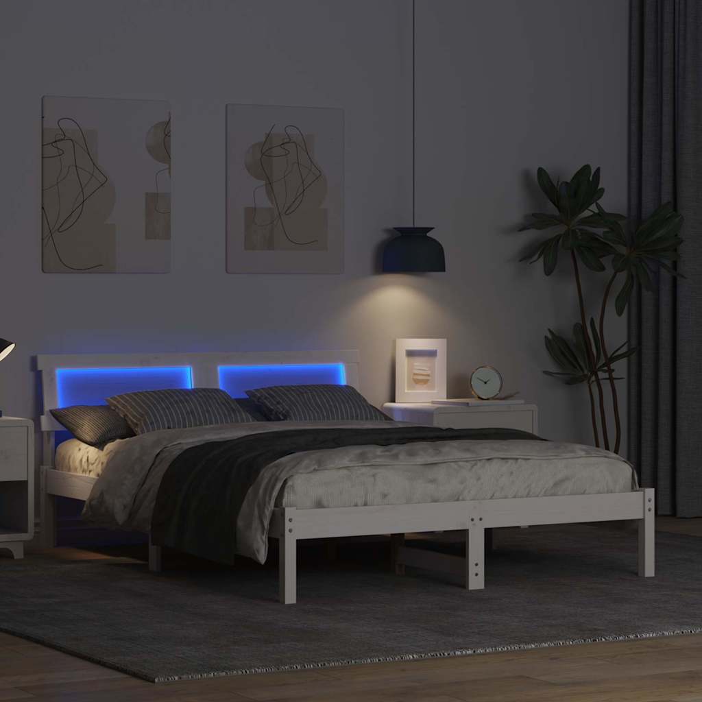 Bed Frame with Headboard White 140 x 190 cm Solid pine wood