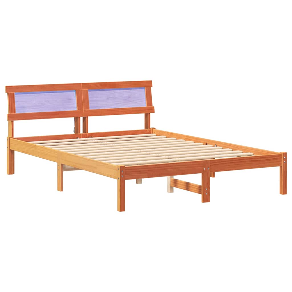 Bed Frame with Headboard Wax Brown 140 x 190 cm Solid Pine Wood