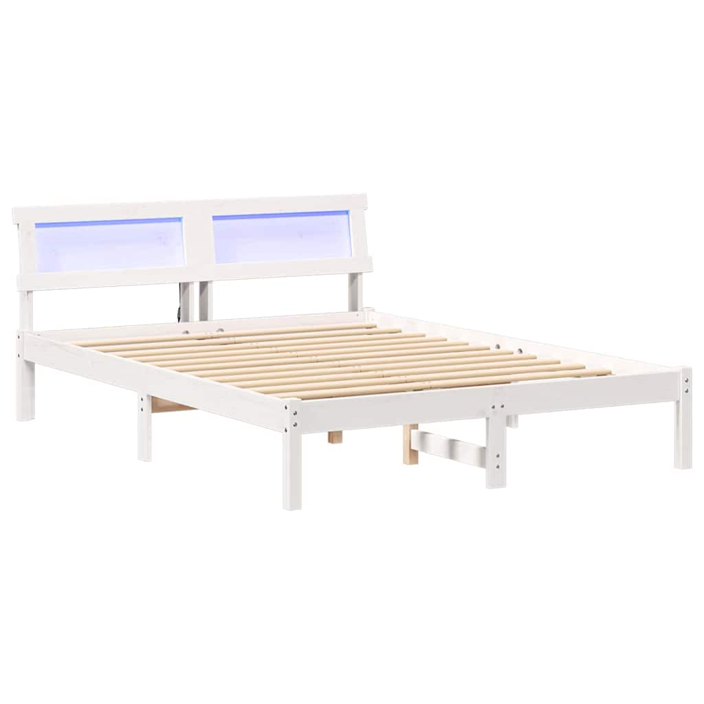 Bed Frame with Headboard White 135 x 190 cm Solid Pine Wood