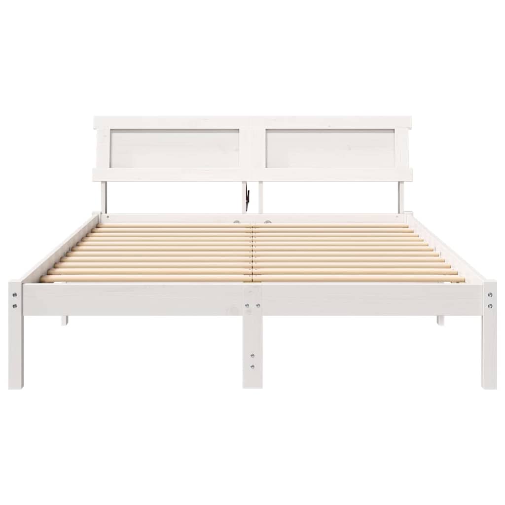 Bed Frame with Headboard White 120 x 190 cm Solid Pine Wood