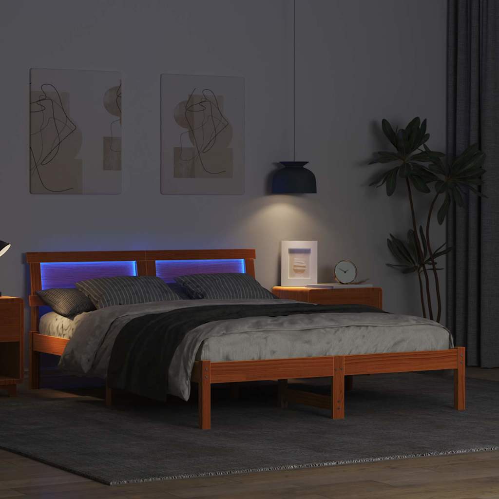 Bed Frame with Headboard Wax Brown 120 x 190 cm Solid Pine Wood
