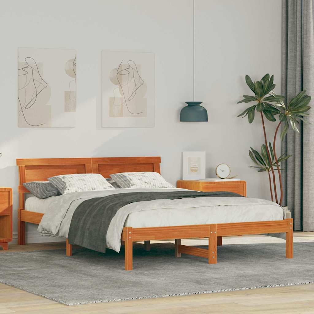 Bed Frame with Headboard Wax Brown 120 x 190 cm Solid Pine Wood