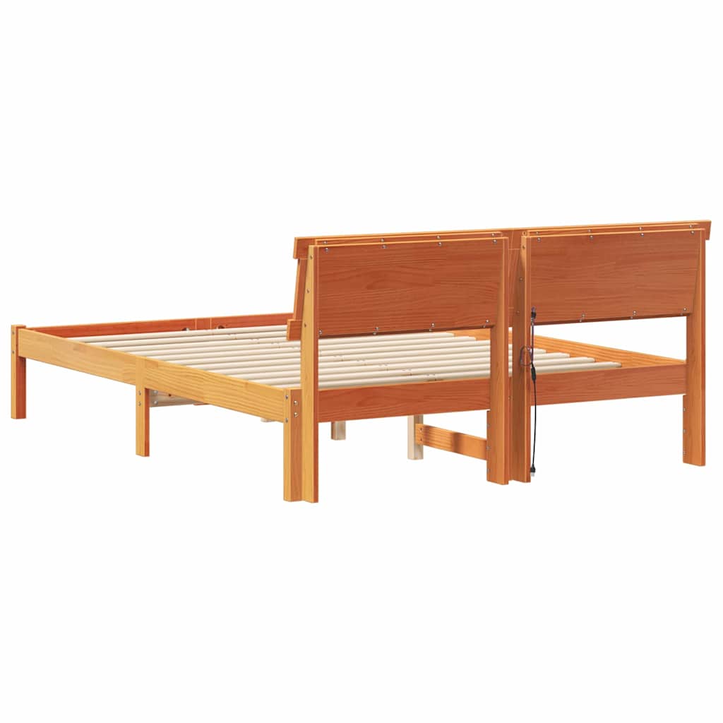 Bed Frame with Headboard Wax Brown 120 x 190 cm Solid Pine Wood