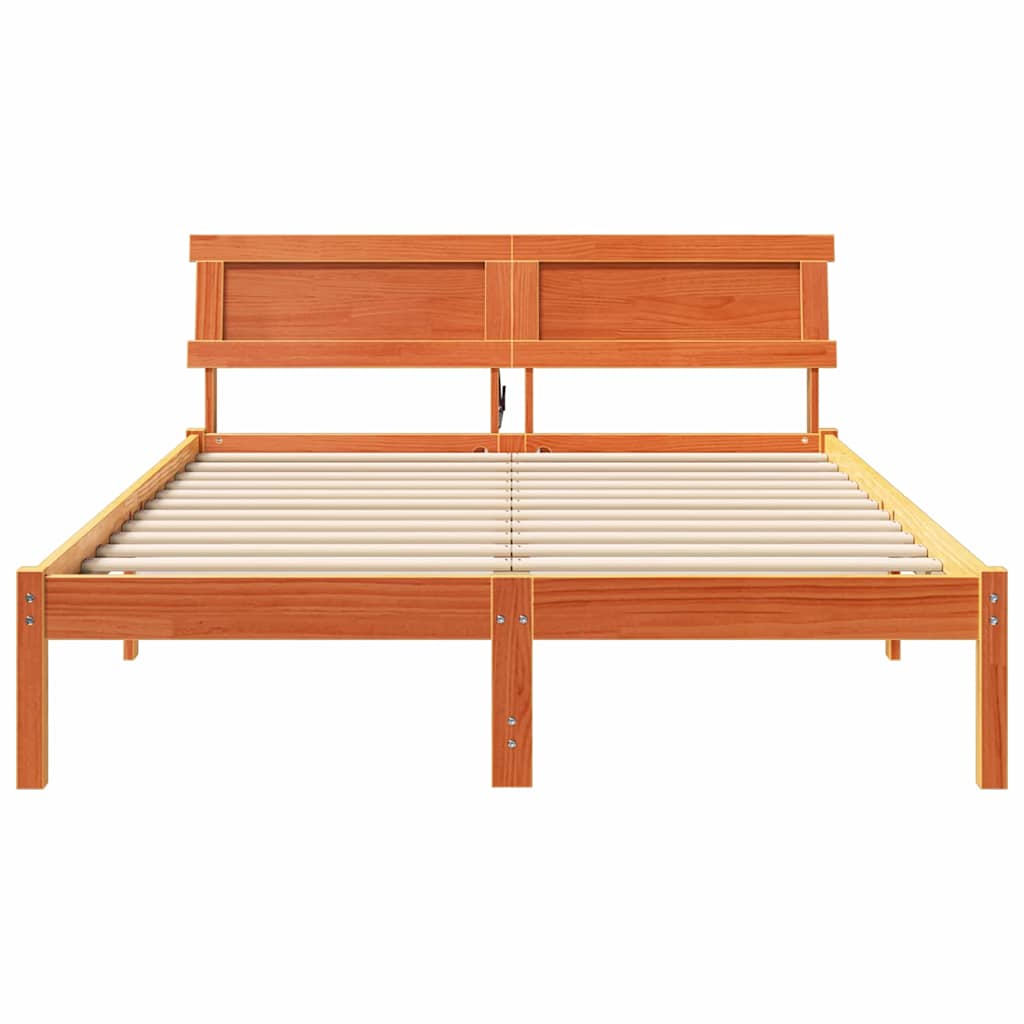 Bed Frame with Headboard Wax Brown 120 x 190 cm Solid Pine Wood