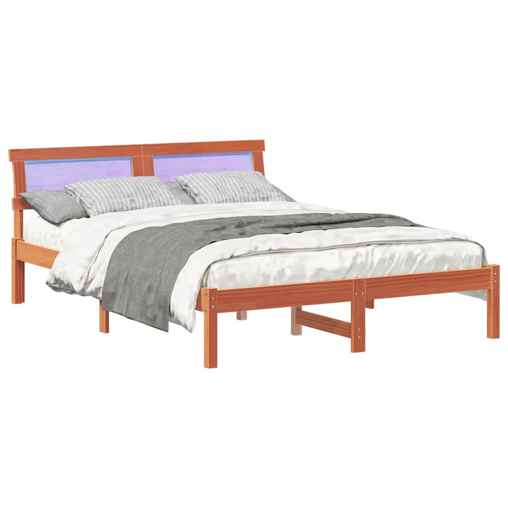 Bed Frame with Headboard Wax Brown 120 x 190 cm Solid Pine Wood