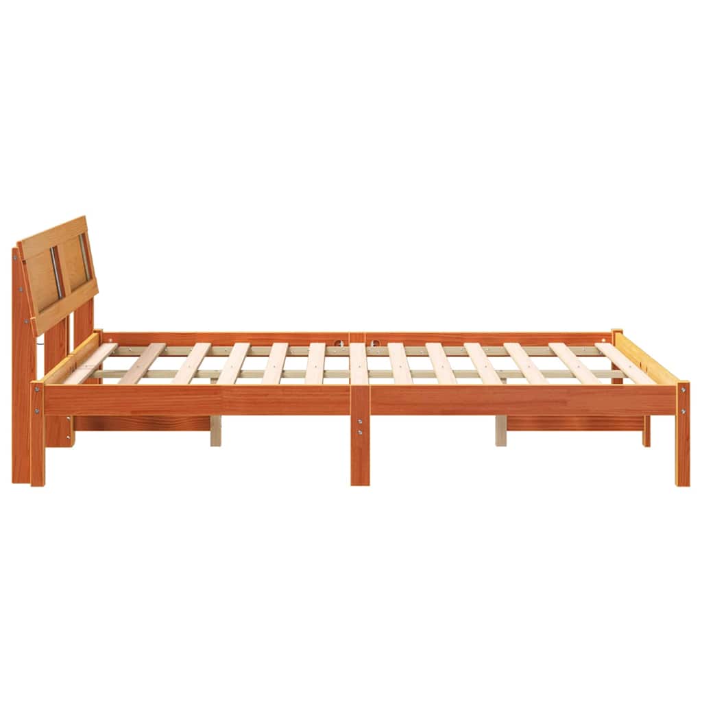 Bed Frame with Headboard Wax Brown 120 x 190 cm Solid Pine Wood