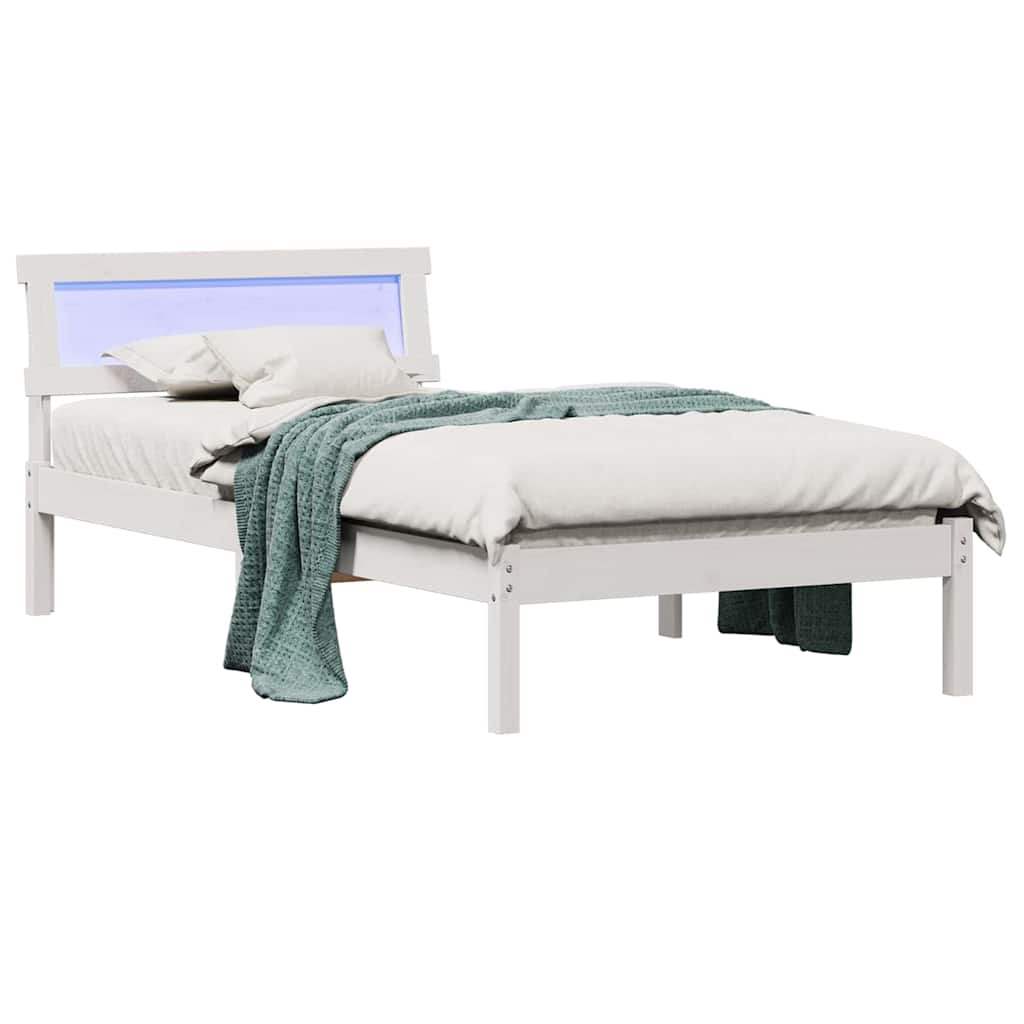 Bed Frame with Headboard White 100 x 200 cm Solid Pine Wood