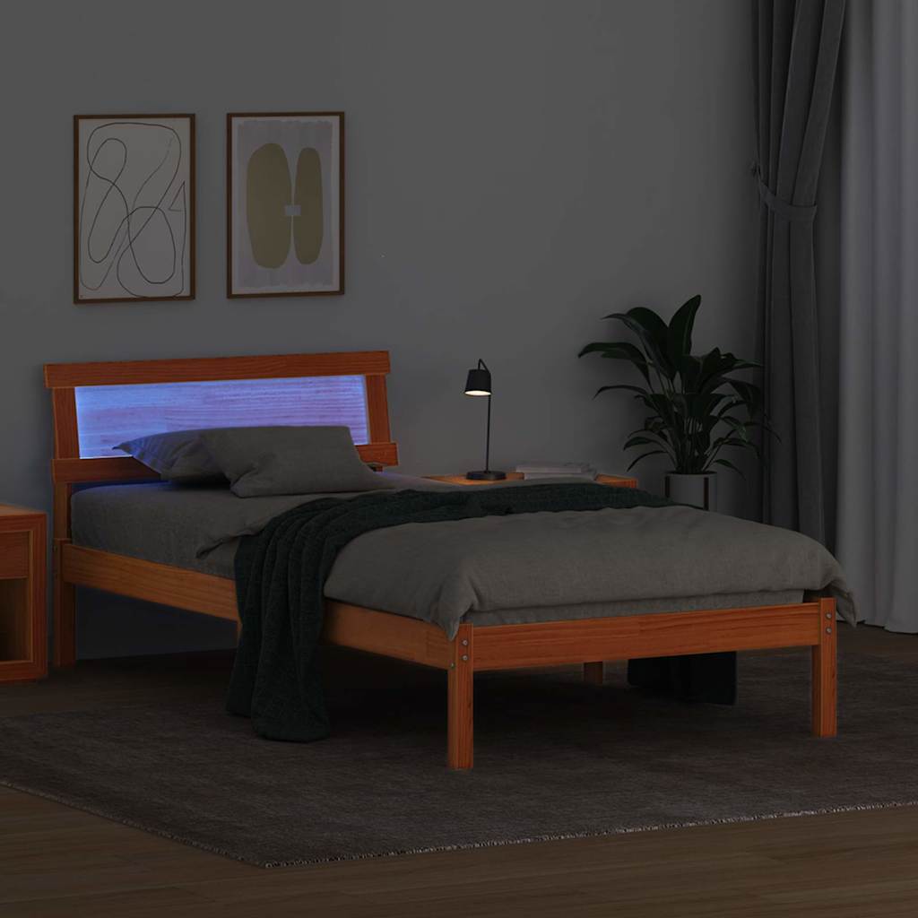 Bed Frame with Headboard Wax Brown 90 x 190 cm Solid Pine Wood
