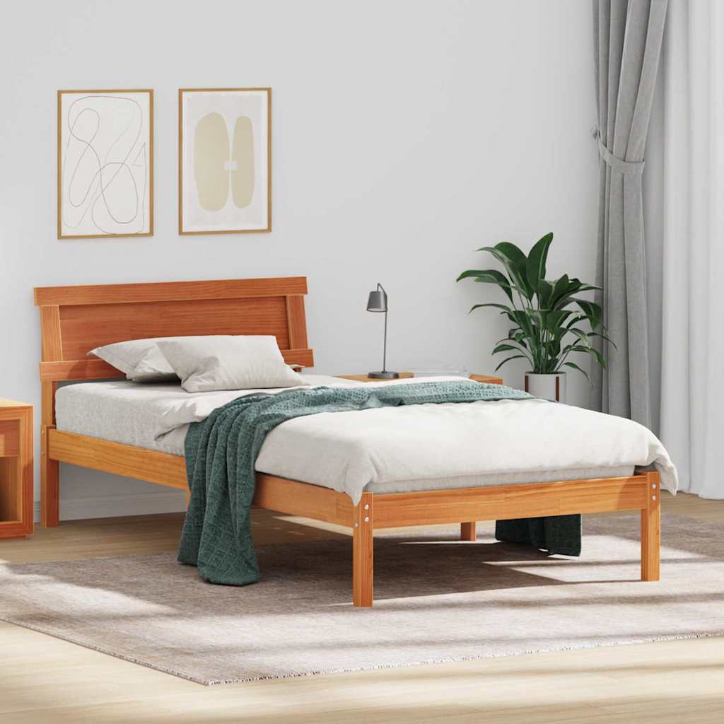 Bed Frame with Headboard Wax Brown 90 x 190 cm Solid Pine Wood