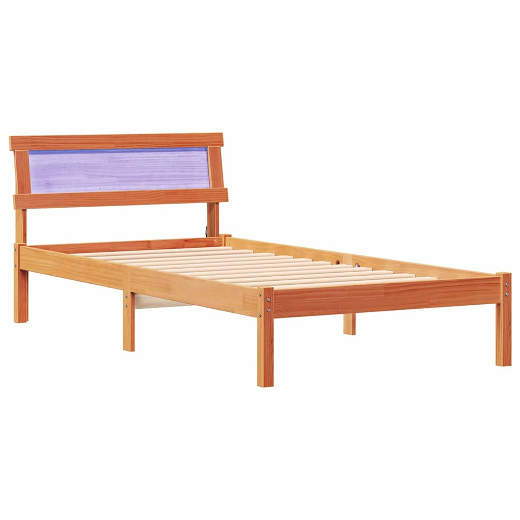 Bed Frame with Headboard Wax Brown 90 x 190 cm Solid Pine Wood