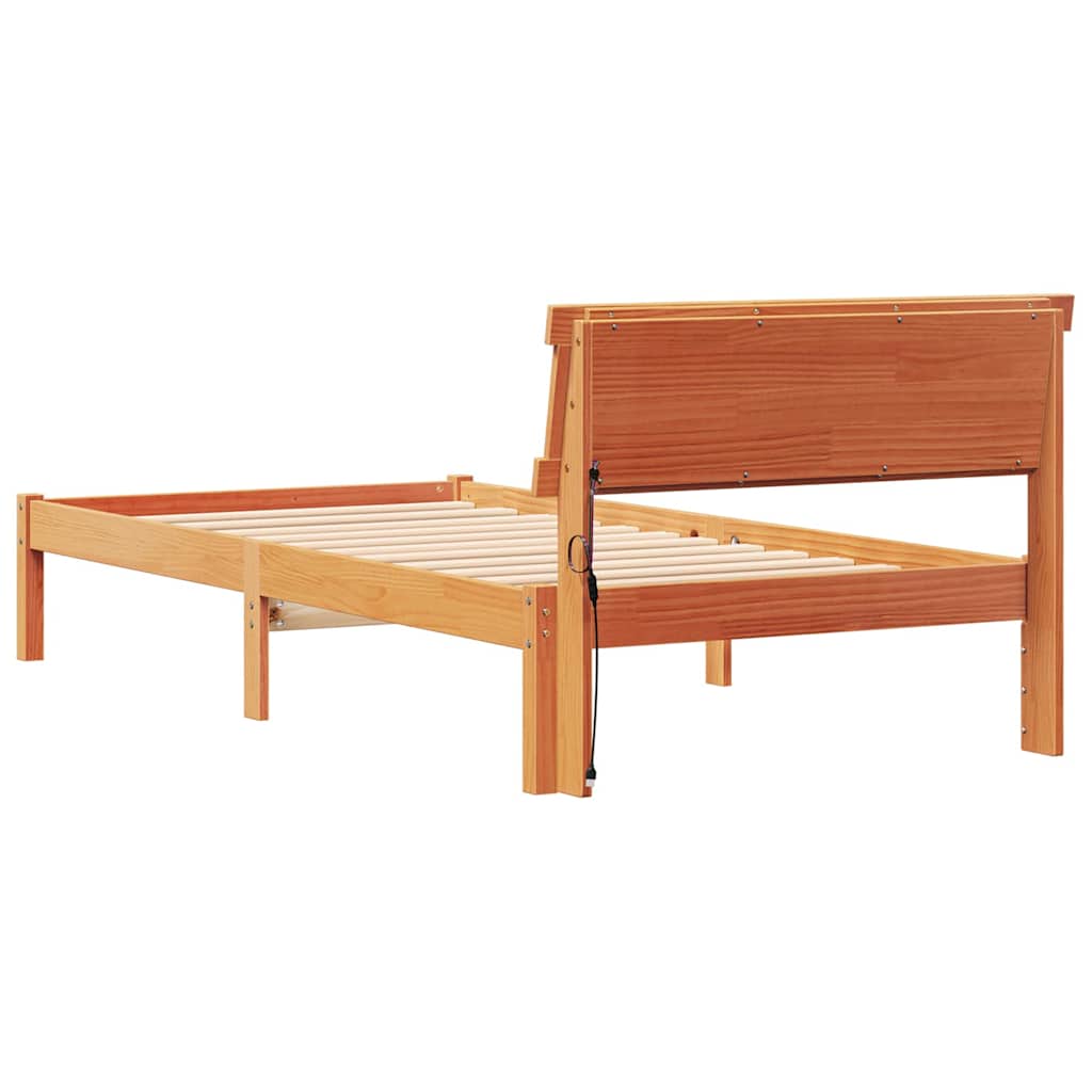 Bed Frame with Headboard Wax Brown 90 x 190 cm Solid Pine Wood
