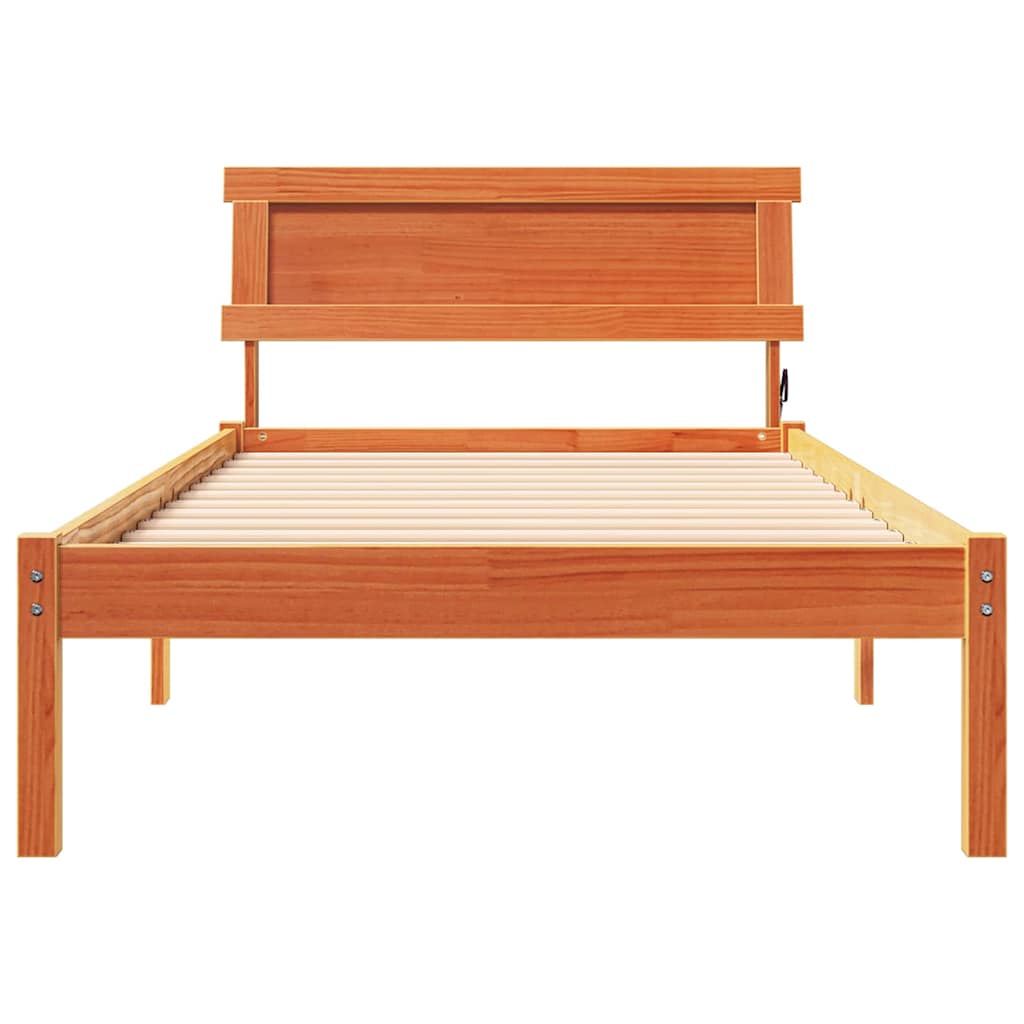Bed Frame with Headboard Wax Brown 90 x 190 cm Solid Pine Wood