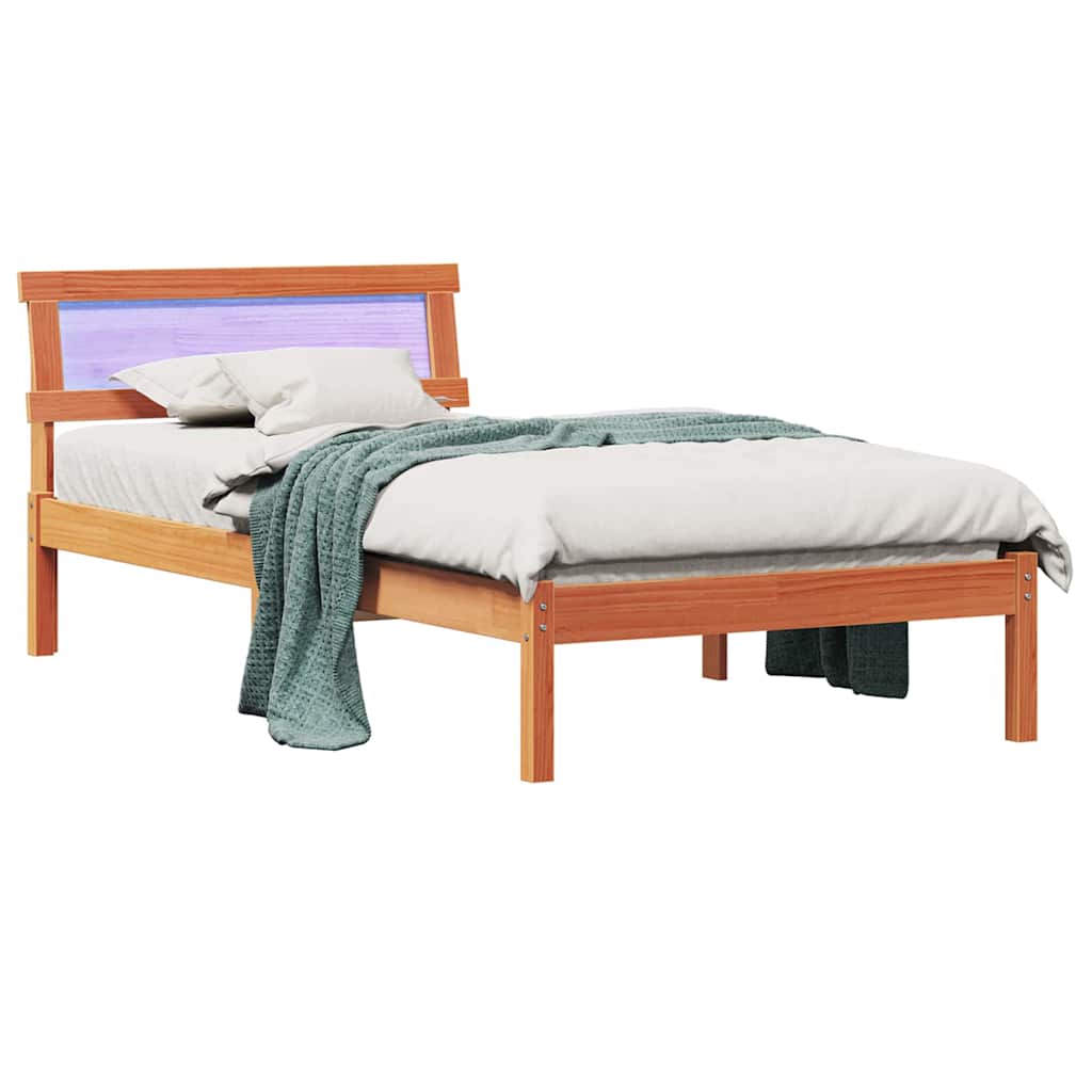 Bed Frame with Headboard Wax Brown 90 x 190 cm Solid Pine Wood