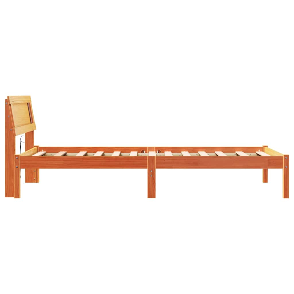 Bed Frame with Headboard Wax Brown 90 x 190 cm Solid Pine Wood