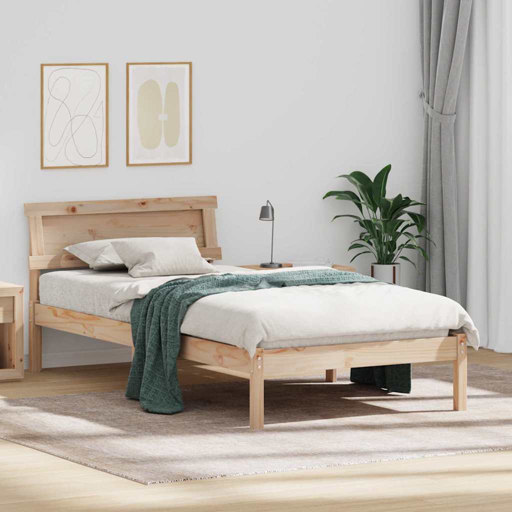 Bed Frame with Headboard Brown 75 x 190 cm Solid Pine Wood
