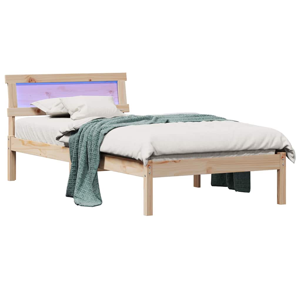 Bed Frame with Headboard Brown 75 x 190 cm Solid Pine Wood