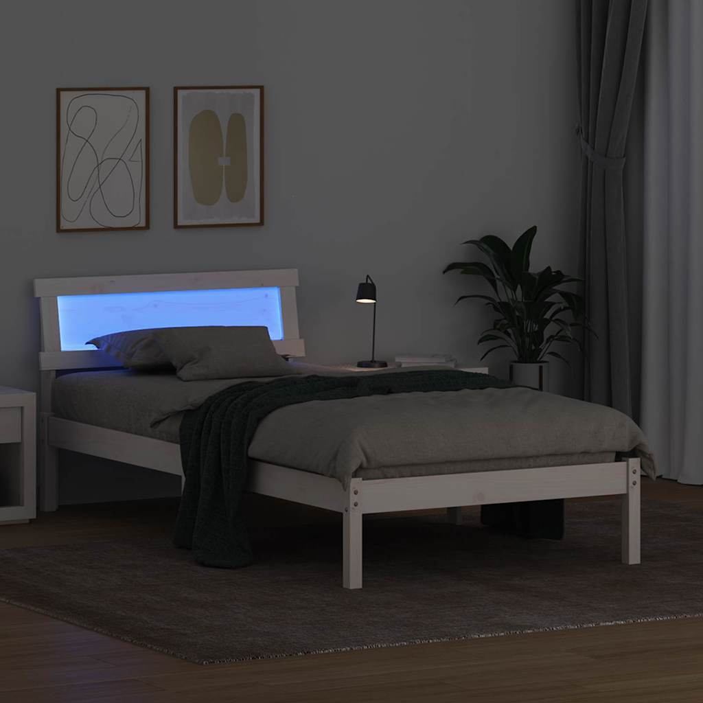 Bed Frame with Headboard White 75 x 190 cm Solid Pine Wood