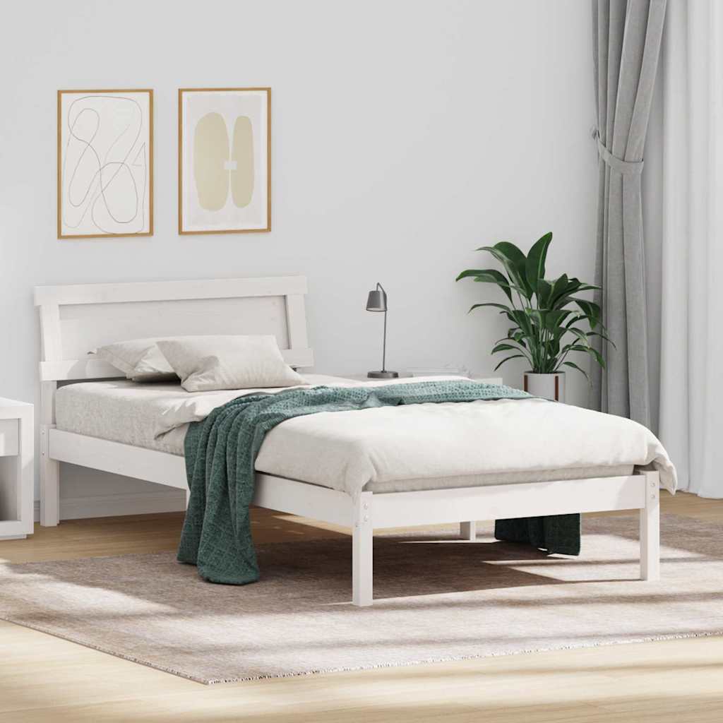 Bed Frame with Headboard White 75 x 190 cm Solid Pine Wood