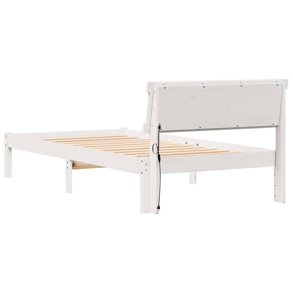 Bed Frame with Headboard White 75 x 190 cm Solid Pine Wood