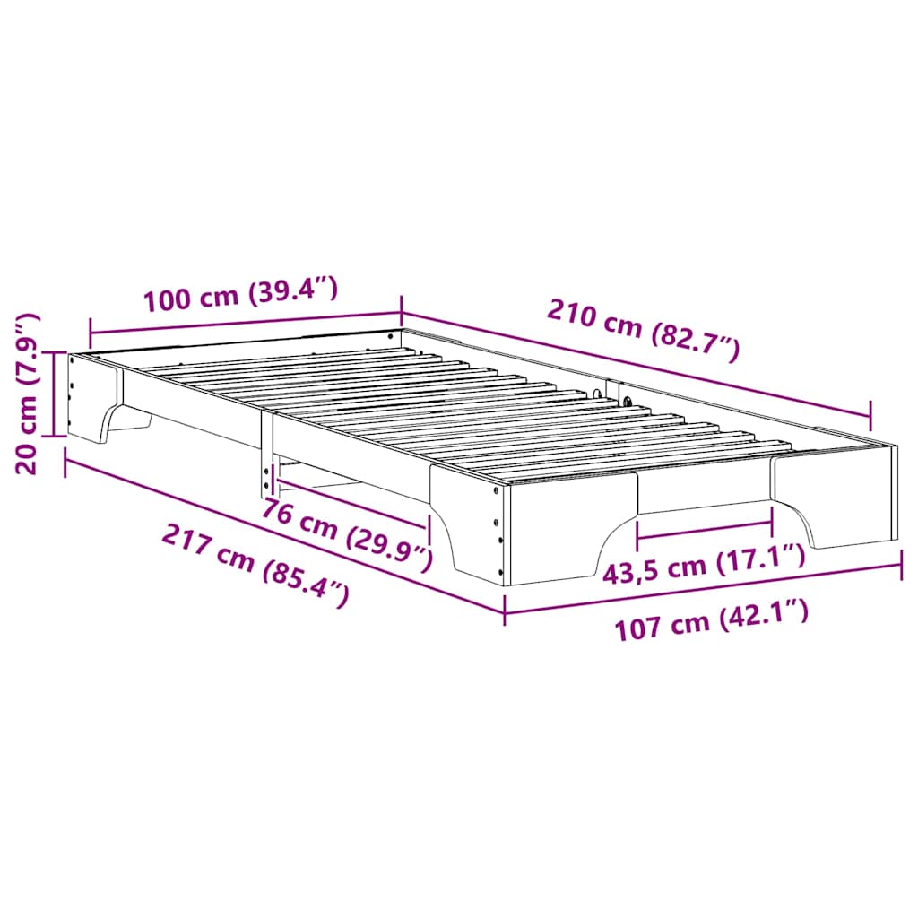 Bed Frame Brown 100 x 210 cm Solid Pine Wood