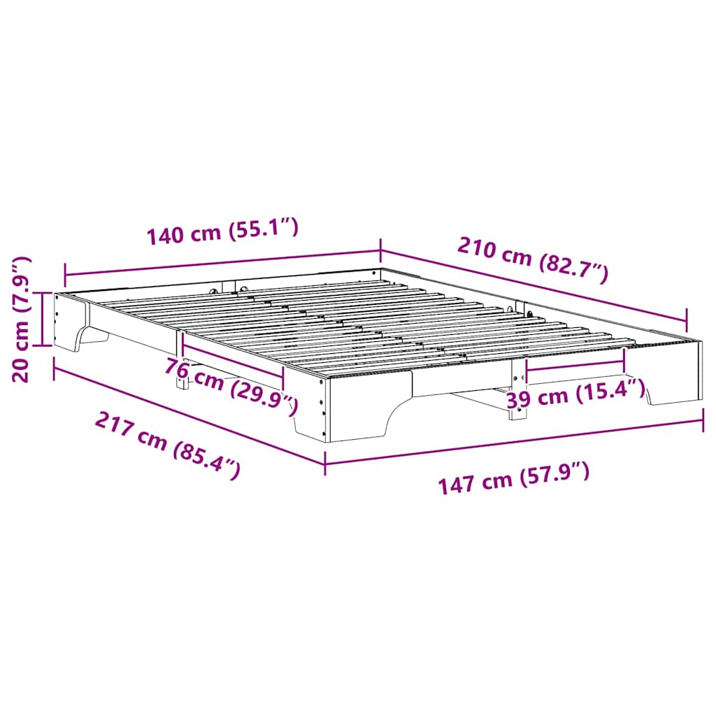 Bed Frame Brown 140 x 210 cm Solid Pine Wood