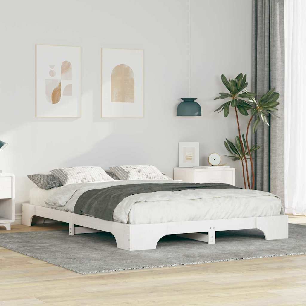 Bed Frame White 140 x 210 cm Solid Pine Wood