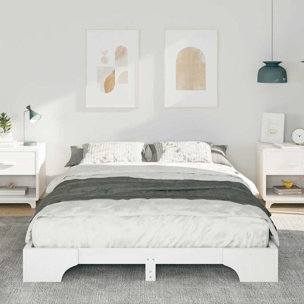 Bed Frame White 140 x 210 cm Solid Pine Wood