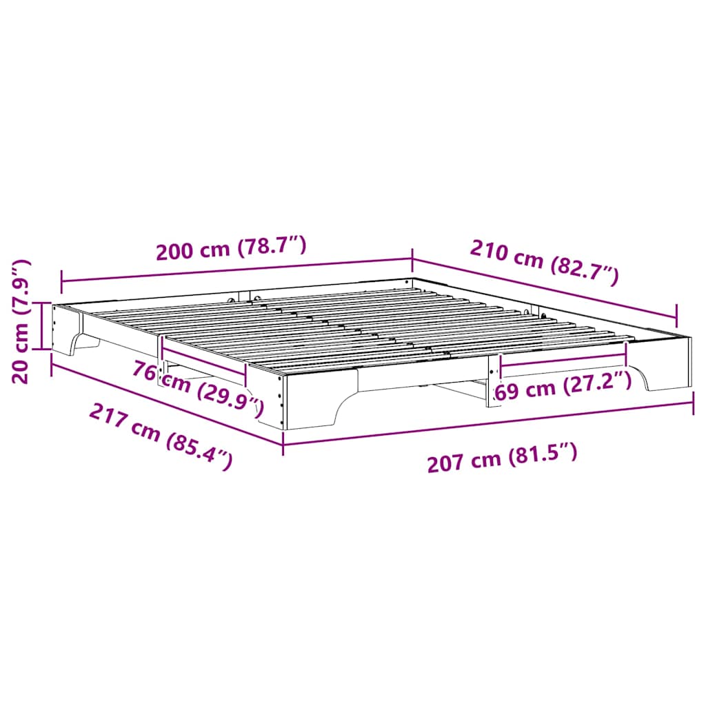 Bed Frame Brown 200 x 210 cm Solid Pine Wood