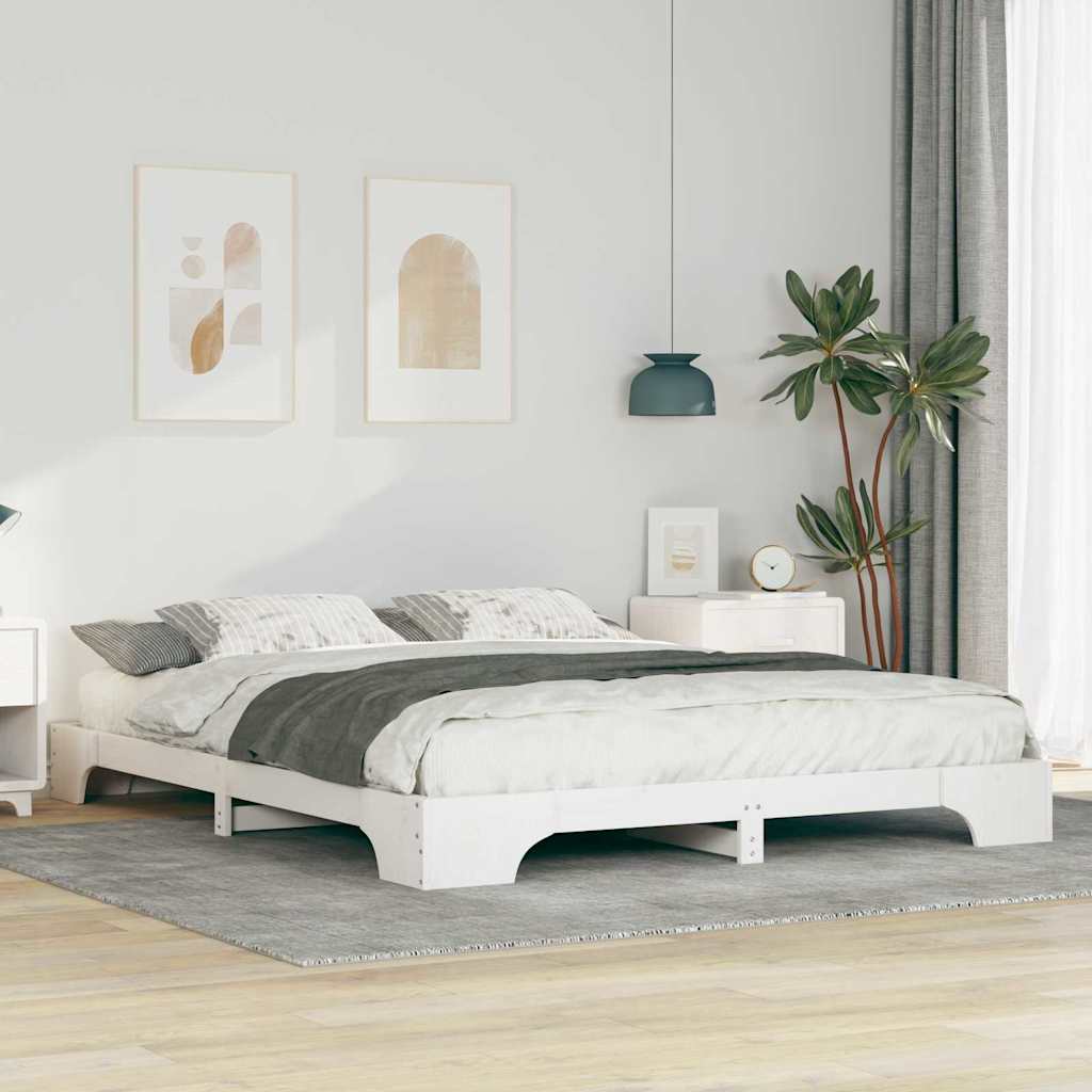 Bed Frame White 160 x 220 cm Solid Pine Wood