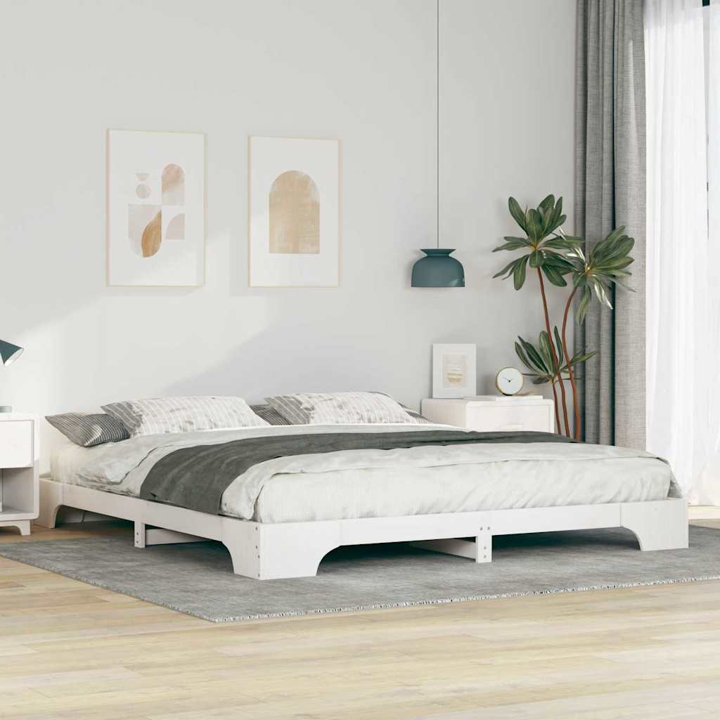 Bed Frame White 200 x 220 cm Solid Pine Wood