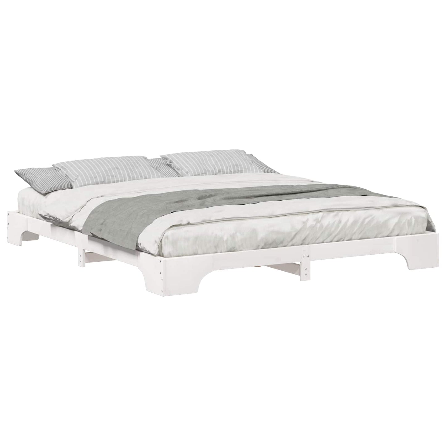 Bed Frame White 200 x 220 cm Solid Pine Wood