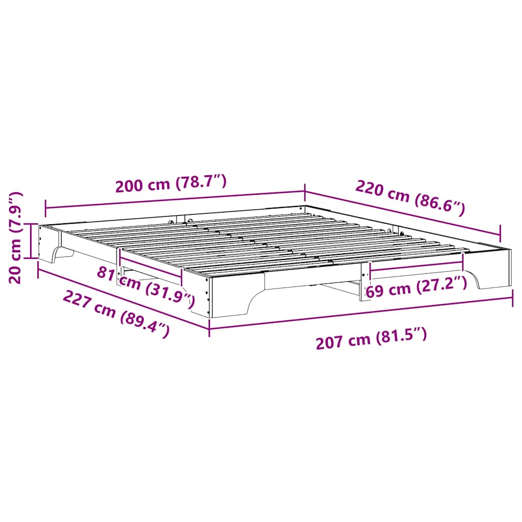 Bed Frame White 200 x 220 cm Solid Pine Wood