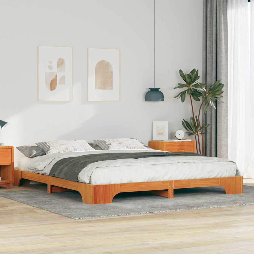 Bed Frame Brown 200 x 220 cm Solid Pine Wood