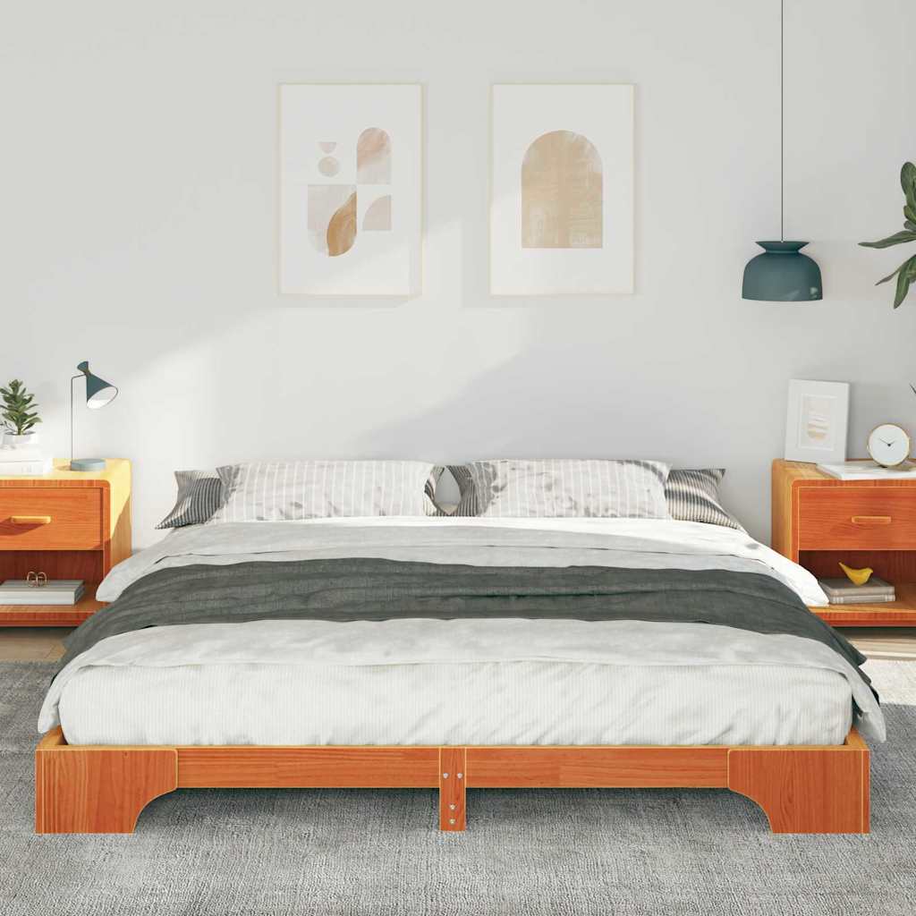 Bed Frame Brown 200 x 220 cm Solid Pine Wood
