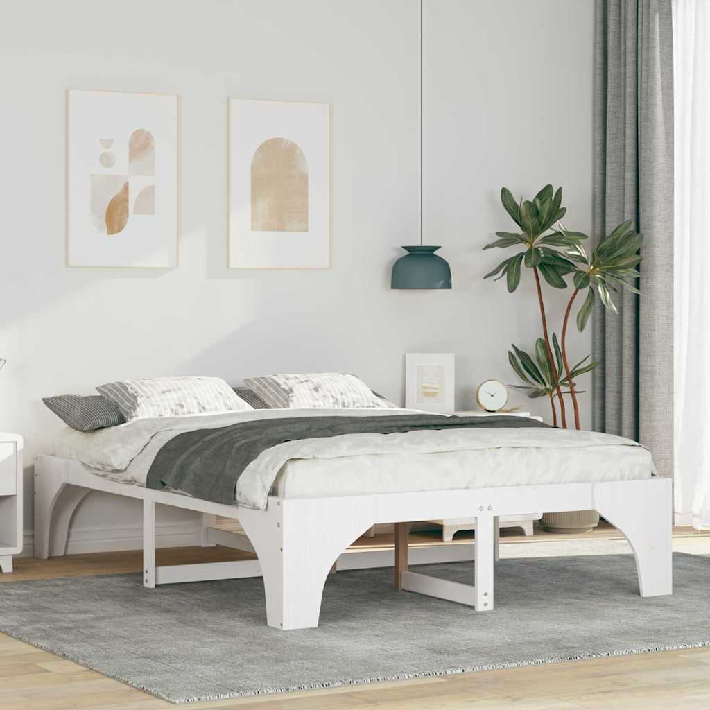 Bed Frame White 140 x 200 cm Solid Pine Wood